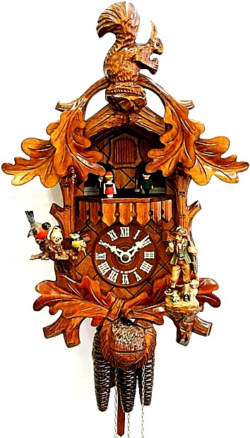 □オルゴール付き鳩時計（１日巻き）ドイツ製 素晴らしい木彫の小鳥が